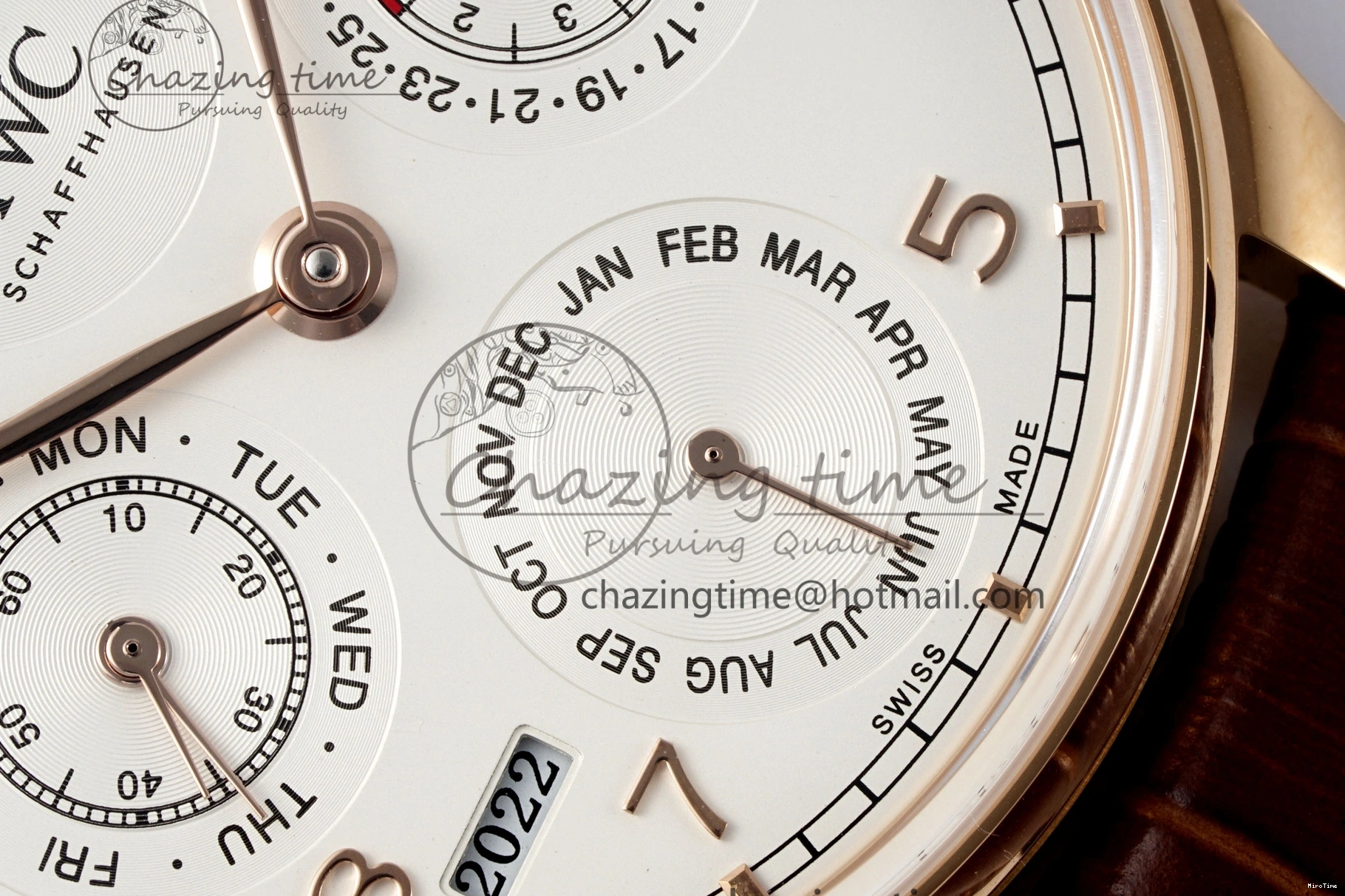 MIROTIME 0420 WellDesigned Portugieser Perpetual Calendar RG 5033 APSF 1:1 Best Edition White Dial on Brown Leather Strap A52610 Clone 7042